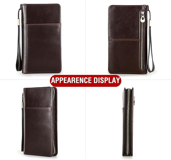 Top Grain Leather Travel Passport Wallet Holder for Man & Woman, Handmade with Three-Layer for 4 Passports & Multi Cards, RFID Blocking Large Capacity for Cards/Passports/Tickets, Coffee