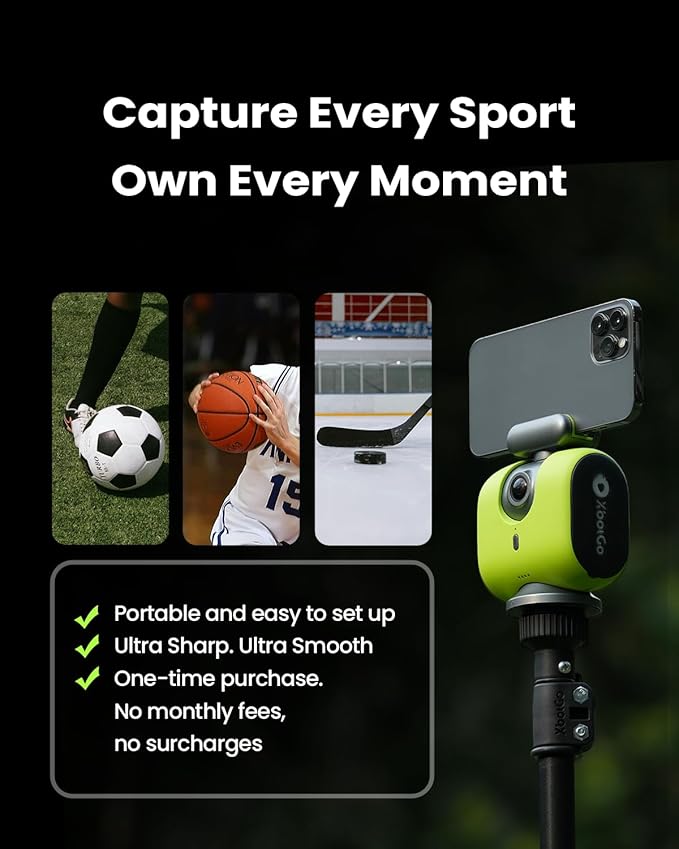 Chameleon AI Auto Sports Action Camera - 4K 60FPS Soccer Camera and Basketball Tracking Camera for Team Sports, Live Streaming, No Subscription, Works with iOS & Android (Pearl Grey)