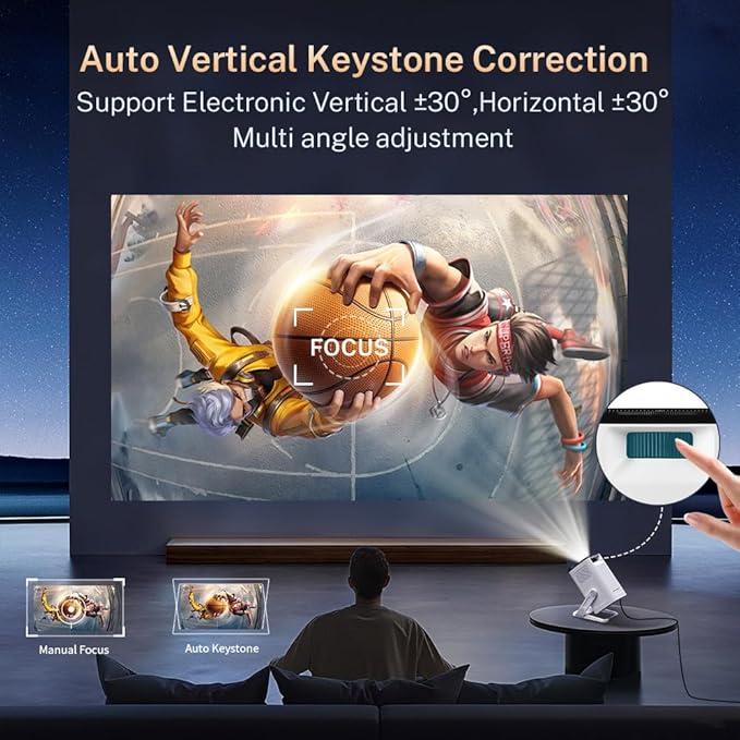 4K Supported Android 11 Mini Projector with WiFi 6 & Bluetooth 5.4 | 400 ANSI Lumens | Auto Keystone | Portable Outdoor Movie Projector for iPhone, Netflix, Camping, Bedroom & Home Theater