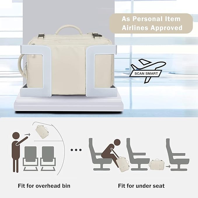 Hanples Large Travel Backpack for Women, 40L Carry on Luggage Backpack, College Laptop Backpack Airline Approved Business Work Bag Fits 17 Inch Computer for Men with 2 Toiletry Bags (Beige)