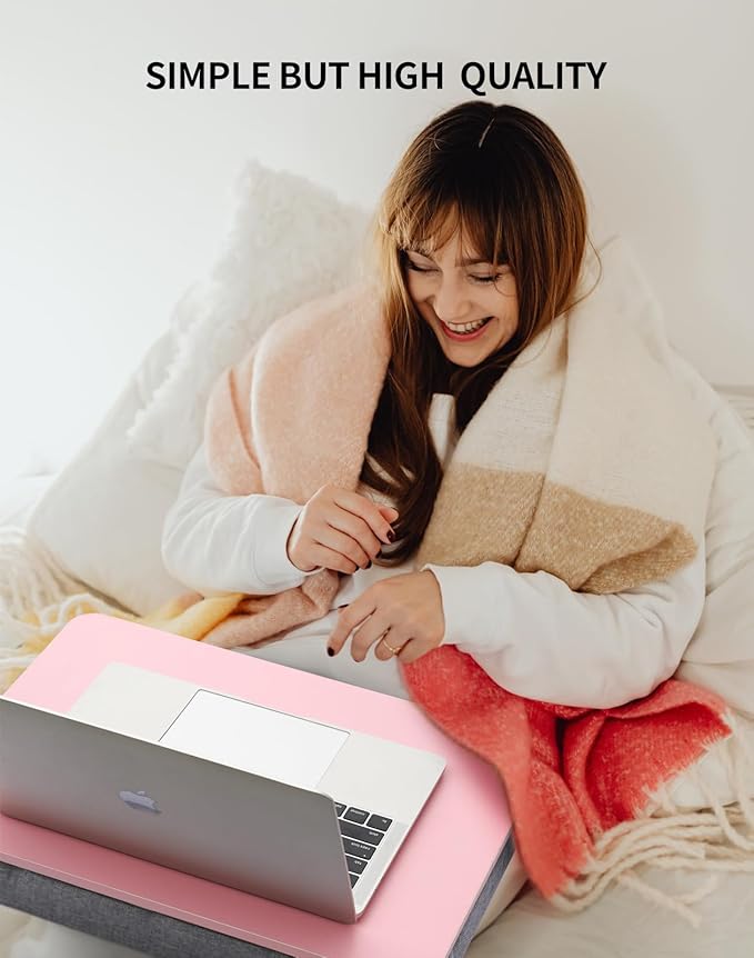Lap Desk with Pillow Cushion, Portable Laptop Bed Desk, Fits up to 15.6 inch Laptop, Lap Stand for Bed & Couch & Carpet, Book Tablet/Drawing Board - Pink