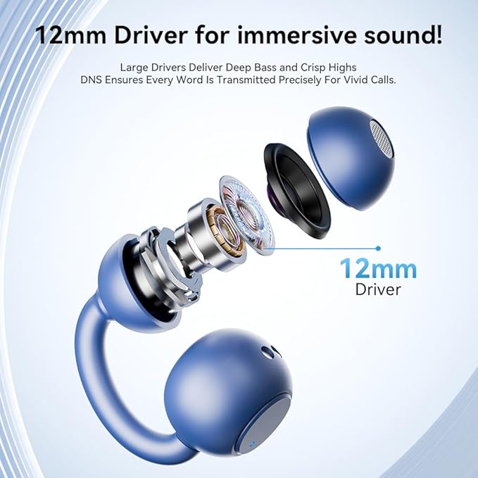 Open Ear Earbuds, Bluetooth 5.4 Clip On Headphones,with Mic, 56H Playtime, IPX5 Waterproof, Clip-On Fit, Clear Audio, for Small Ears, Workout Sports Running(Dark Blue)