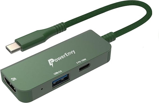 USB-C Hub 3-in-1 by PowerEnvy - 100W PD Charging, 4K HDMI, USB 3.0 Port (5Gbps) – Aluminum Portable Adapter for MacBook Pro/Air, iPad Pro, Dell XPS & More