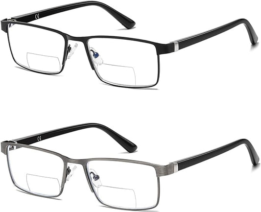 Bifocal Reading Glasses Men Blue Light Computer Readers Clear Top Designer Metal Frame Fashion Spring Hinge Eyeglasses