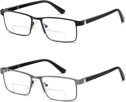 Bifocal Reading Glasses Men Blue Light Computer Readers Clear Top Designer Metal Frame Fashion Spring Hinge Eyeglasses