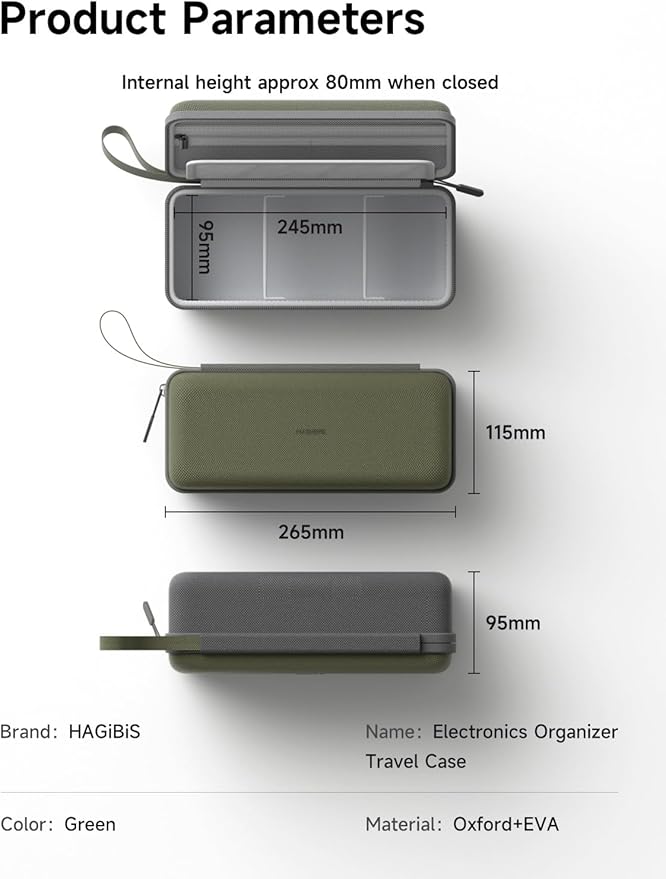 Hagibis Electronics Organizer Travel Case Cable Organizer Bag Pouch Portable Waterproof Carry Case for Cable, Charger,Power Bank, SD Card, Mouse, USB Flash Disk (DPB03 Green)