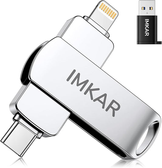 MFi Certified 512GB Flash Drive for iPhone iPad, IMKAR Memory Stick Storage for Photos Videos, Compatible with iPhone iPad Android and PC, Plug and Play No Application Required (Metal Silver)