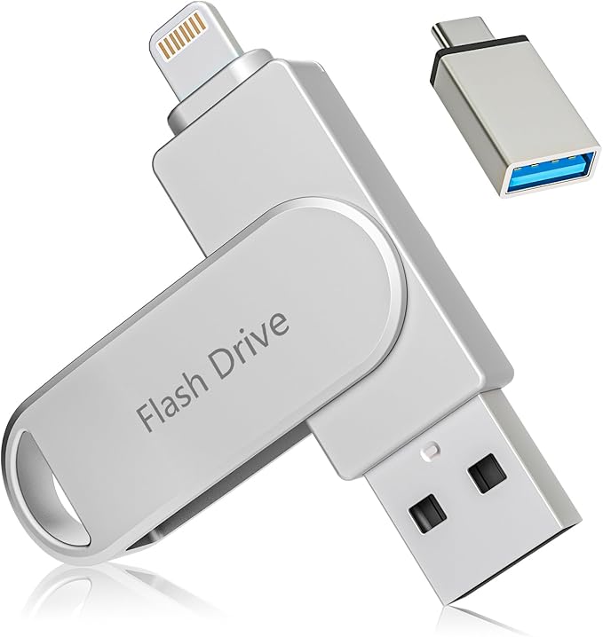 Apple MFi Certified Flash Drive 512GB, Photo Stick for iPhone Memory Stick for Photo/Video Backup Stick, High-Speed USB Thumb Drive for iPhone Storage Compatible for iPhone/iPad/Android/PC (Silver)
