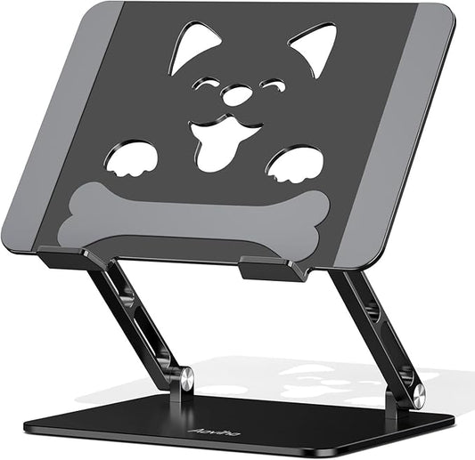 Laptop Stand for Desk – Adjustable Portable Laptop Riser, Aluminum Laptop Holder Compatible with MacBook Air Pro, Dell, HP, Lenovo (10"-17.3"), Featuring Unique Puppy Panel Design, Black