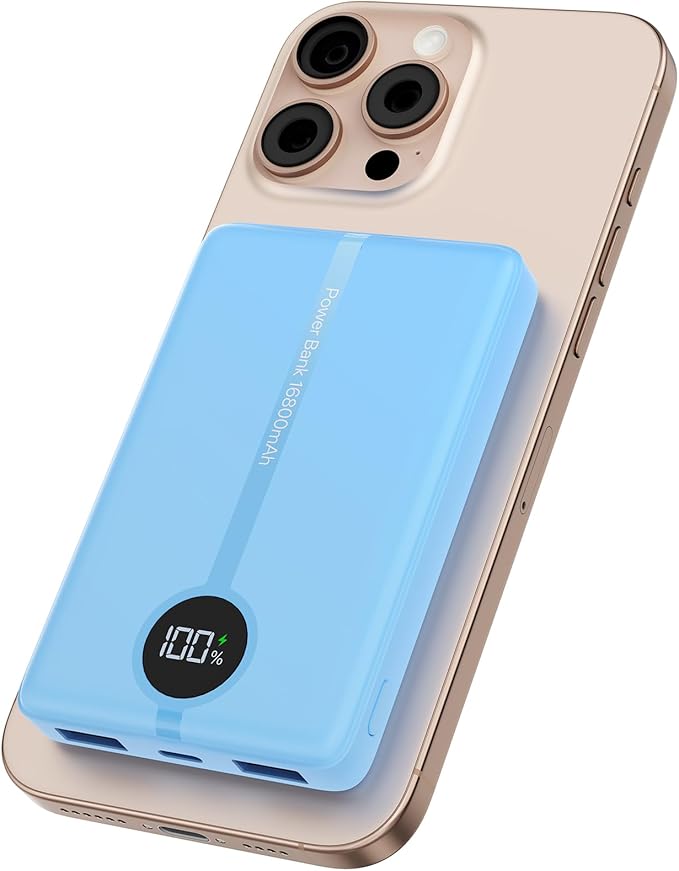Magnetic Portable Charger, 16800mAh Wireless Power Bank, with 20W USB-C Fast Charging and LED Digital Display Magnetic Battery Pack, Compatible with iPhone 16/15/14/13/12 Full Series (2025)