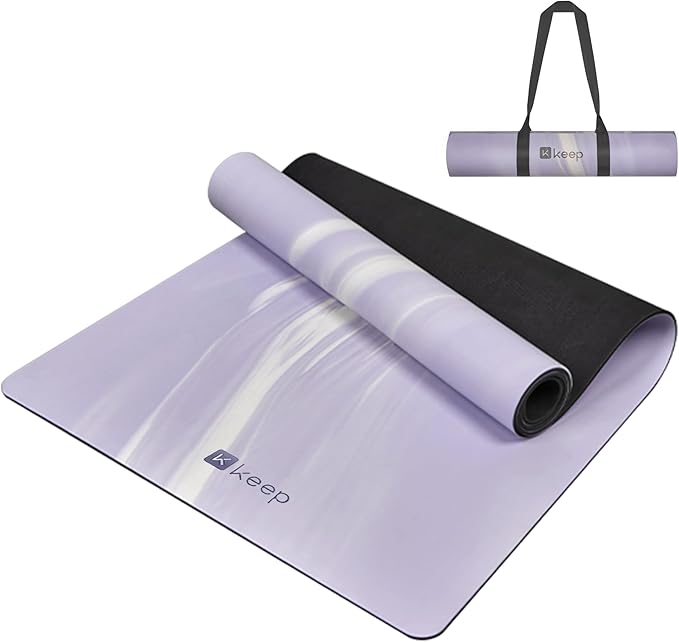KEEP Professional Yoga Mat with Strap for Men and Women, 5mm Heavy High-Density Natural Rubber Mat for Premium Material Superior Grip, Non-Slip, Eco-Friendly 72"x26" Exercise Mat