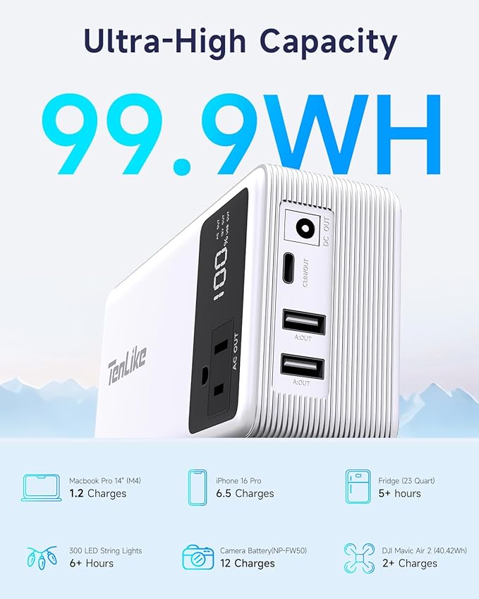 Portable Power Station 99.9Wh Power Bank for Camping Essentials Small Electric Generator Large Lithium Battery with 110V 80W Rated 120W Peak AC Plug in Output 60W Type-C Home Backup Outdoor Emergency