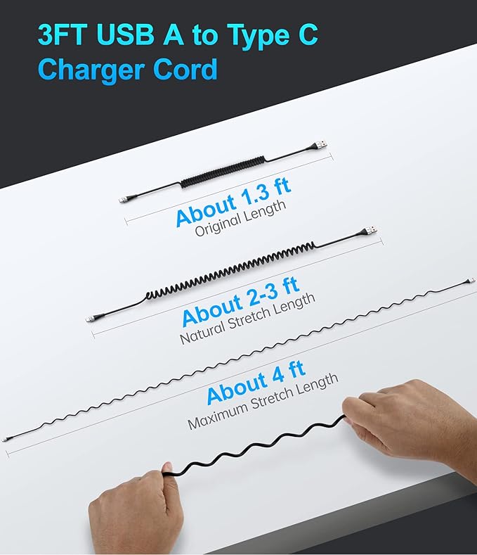 USB C Cable Fast Charging, 2Pack 3ft Coiled USB A to Type C Charge Cord for Car, USB-C Charging Cable Compatible with iPhone 17/16/15/Samsung Galaxy S20 S10 S9 S8 Plus Note 10 and More USB C Devices