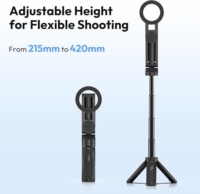 ULANZI JJ03 Magnetic Tripod for Phone with Remote Control, 3-in-1 Selfie Stick Handle Grip 360° Rotation Extendable Stand for iPhone Android Phones, for iPhone 17 16 15 14 13 12 Series