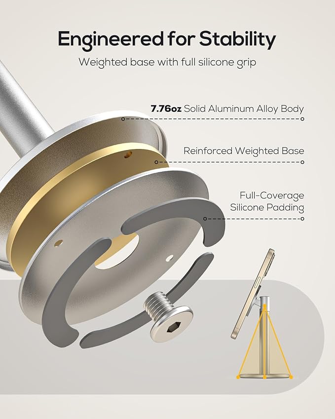 Nulaxy Magnetic Full Aluminum Phone Stand, 360 Rotating Cell Phone Stand for Desk with Metal Ring, Adjustable Phone Holder Compatible with Phone 17 16 15 14 13 Pro Max and MagSafe Case, Silver