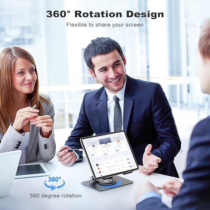 Swivel Tablet Stand with 360 Rotating Base, Adjustable Holder for Drawing, Compatible with iPad Pro/Air/Mini and More (Black)