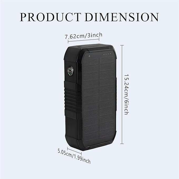 Solar Power Bank 66800mAh Built in Hand Crank and 4 Cables 22.5W Fast Charge,Camping Essentials/SOS/Strobe/Strong Flashlights,Compass Solar Portable Charger Power Bank (Black)
