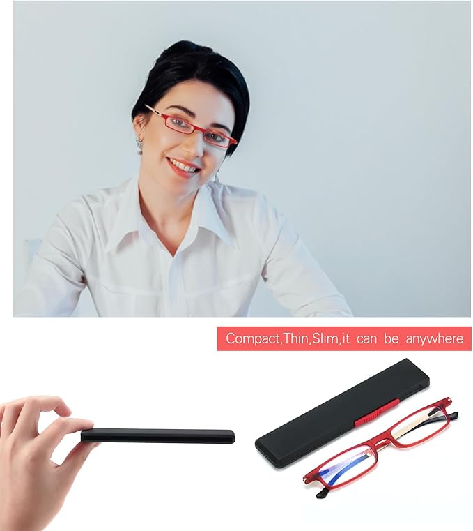 SKYOAK Ultra thin Lightweight Folding Reading Glasses Women Men TR90 Blue Light Blocking Anti UV/Eyestrain Foldable Compact Computer Readers Portable Unique Stretchable Slim Flat Case Red +1.25
