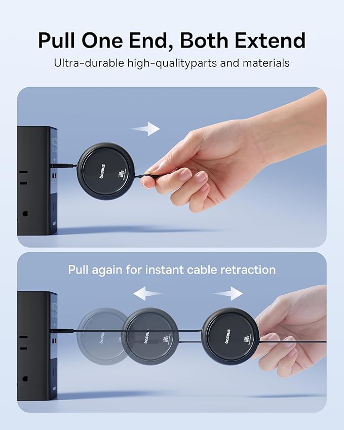 Baseus 70W Universal Travel Adapter and Baseus 100W Retractable USB C Cable