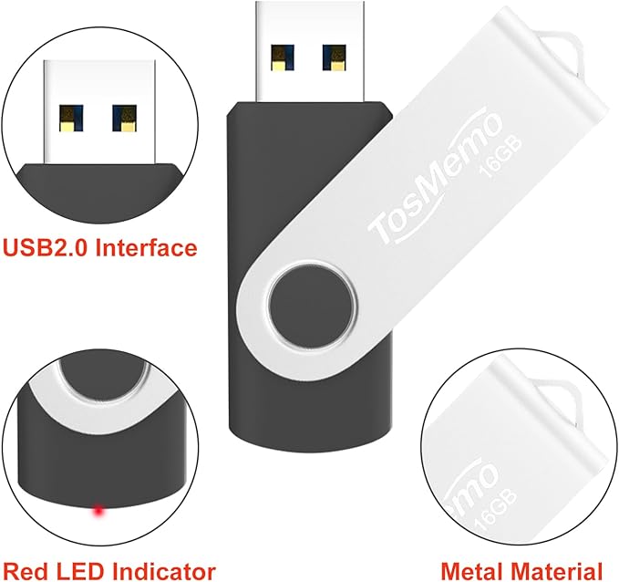 10 Pack 16GB USB Flash Drives Thumb Drives USB 2.0 Flash Drives Swivel Jump Drives Pen Drive Memory Stick Bulk for Data Storage(10 Pack,Mixed Colors)