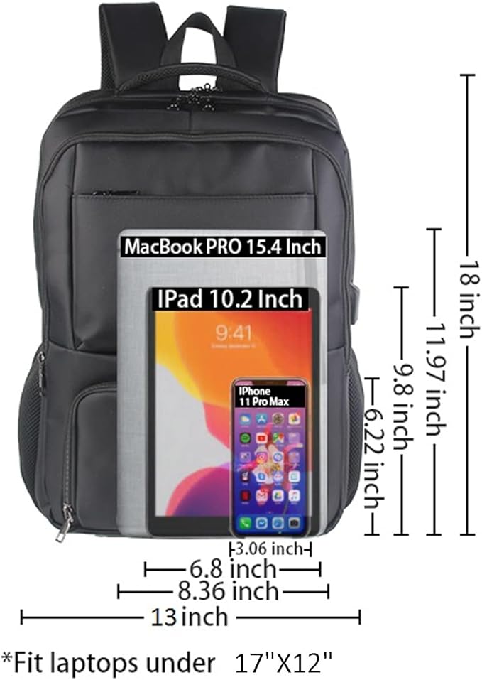 Laptop Backpack Fits 17 Inch Computer, Bussiness Travel Backpack with USB Charging Port and Anti Theft Pocket, Black