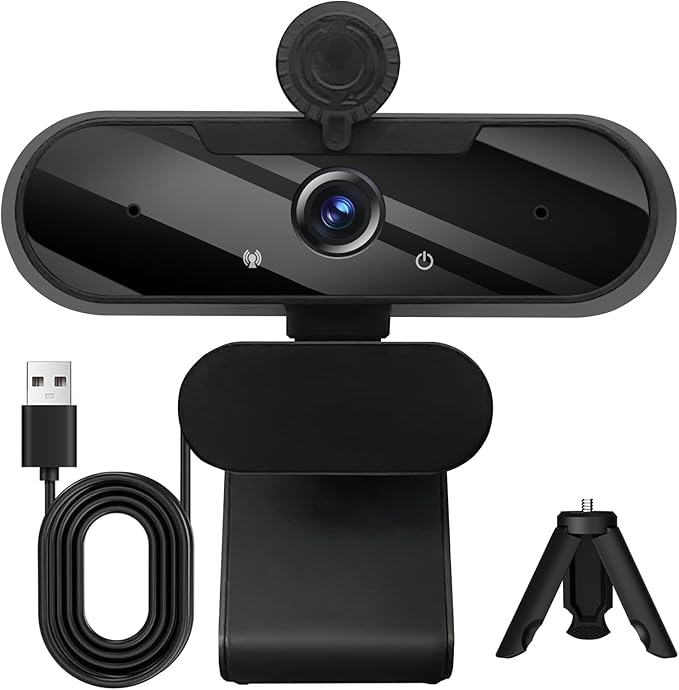 USB HD 1080P Video Webcam and Wide Angle Camera with Built-in Microphone and Rotatable Tripod,for Laptop Computer or Desktop PC,Great for Live Streaming.Calls.Video Conferencing(Black)