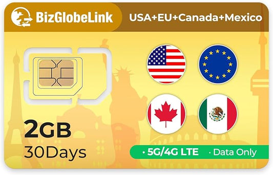 International Data SIM Card for Travel - Europe & USA & Canada & Mexico 5G/4G/LTE Coverage - No Contract, Easy Management, 3 in 1 SIM Data only No Phone Number