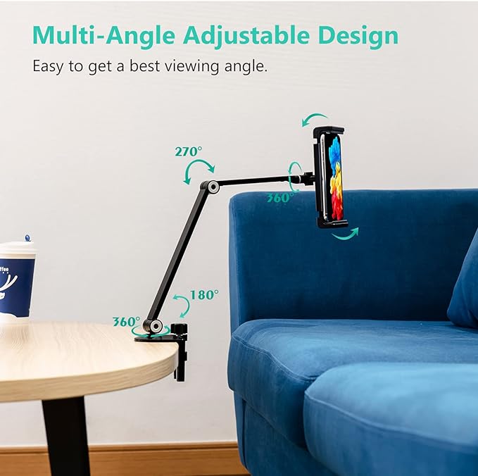 iPad Desk Mount, Tablet Holder, Multi-Angle Adjustable Tablet Stand for 4.7''- 13'' Screen Microsoft Surface Pro Series, iPad Series(Black)