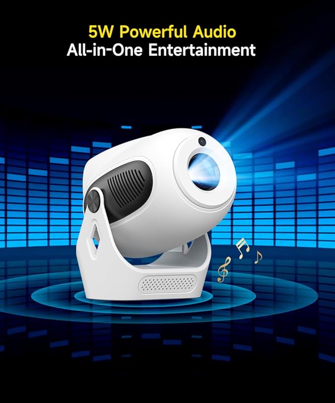 【Electric Focus】Projector with WiFi 6 and Bluetooth 5.0, Mini Portable Native 720P with 4K Support, Smart Proyector Built in Android 14, Auto Vertical Keystone, Home Movie Projectors for Outdoor