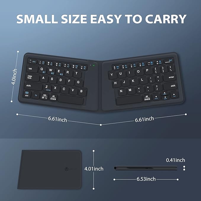 iClever Folding Keyboard, BK06 Foldable Bluetooth Keyboard with PU Leather Cover, Ergonomic Design, Tri-Device Connection, USB-C Charge – Portable Travel for iPhone, iPad, Tablet, Laptop
