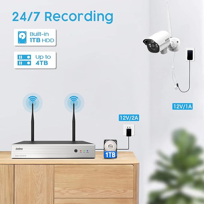 1080P Security Camera System Wireless with 1TB Hard Drive, Plug and Play Upgrade 8CH Video Surveillance NVR Kit with 4pcs HD Bullet IP Camera for Home/Store/Office, Night Vision Waterproof