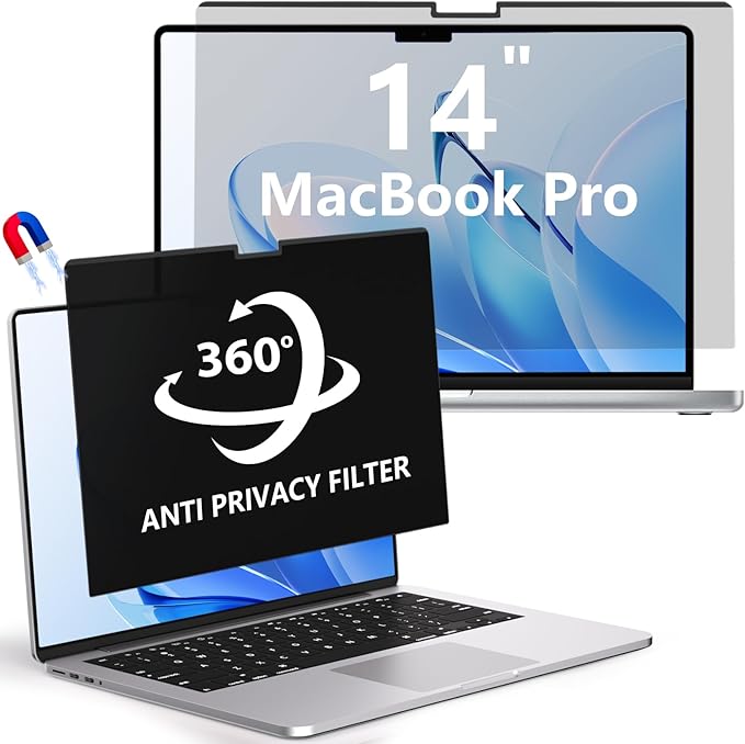 Magnetic Macbook Pro 14 Inch Privacy Screen(2021-2025, M1, M2, M3, M4, M5), Removable Anti Glare Blue Light Macbook Pro Screen Protector, 360° Anti Spy and Easy Install Shield