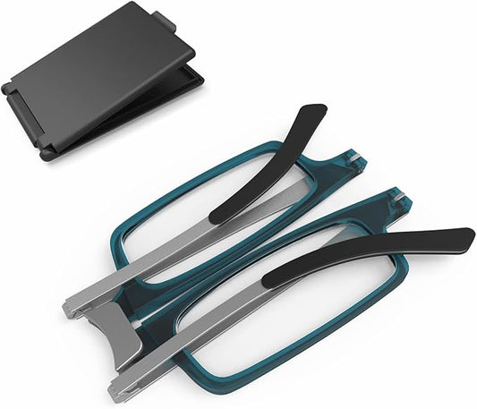 Case Upgrade Ultra-light and Thin Foldable Reading Glasses Folding Readers for Men Women Compact Portable Rectangle Eyewear Case (Teal, 1.5)