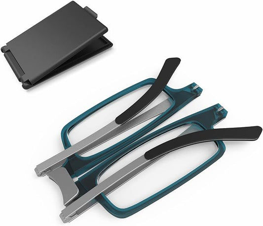 Case Upgrade Ultra-light and Thin Foldable Reading Glasses Folding Readers for Men Women Compact Portable Rectangle Eyewear Case (Teal, 2.5)
