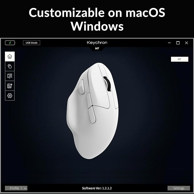 Keychron M7 Wireless Computer Mouse, 26K DPI Optical Computer Mouse, 2.4 GHz/Bluetooth/Wired with Macro Button 63g Lightweight Ergonomic, Up to 70 Hours Worktime for Laptop macOS/Windows - White