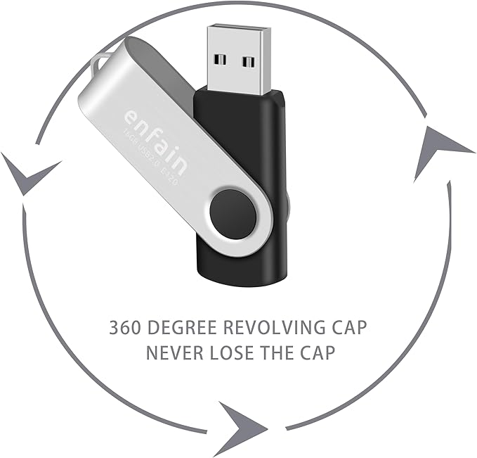10-Pack Enfain 16GB USB 2.0 Swivel Flash Drives: Shareable Data Storage for Home & Office Use (Black)