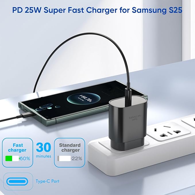 10FT Samsung Fast Charging Type C,2Pack 25W 10Foot Long Android Type C Phone Charger Block USBC to USBC Cable Fast Charging for Samsung Galaxy S25 Ultra/S25/S25+/S24+/S24 Ultra/S24/S23/iPhone 17 16 15