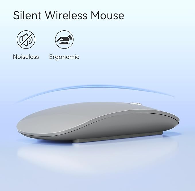 TENMOS M18 Bluetooth Mouse, USB C Rechargeable Wireless Mouse, Triple Mode (Dual Bluetooth+USB) Computer Silent Mice Portable with USB Receiver and Type C Adapter for Laptop/MacBook/iPad/PC - Grey