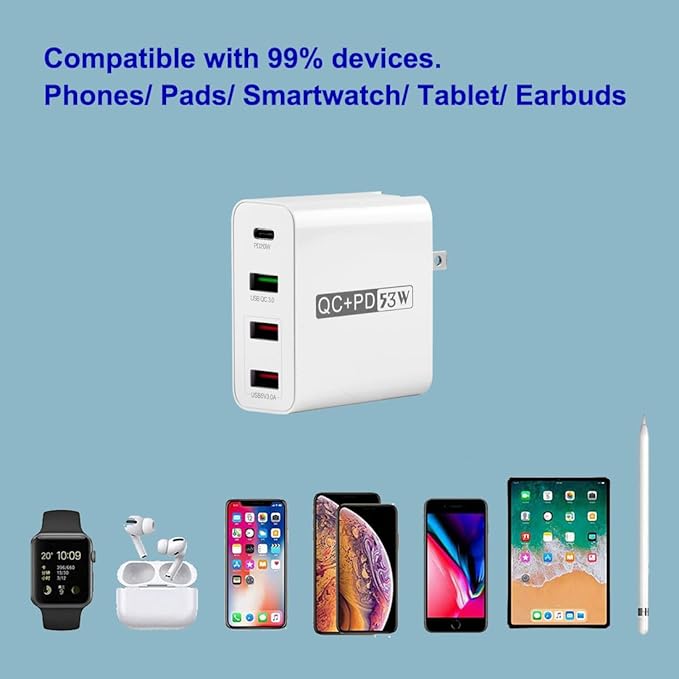 MaxLax 4-Port Desktop USB Charging Station,53W High-Speed Multi-Port USB Charger Hub for Smartphones, Tablets & Powered Devices