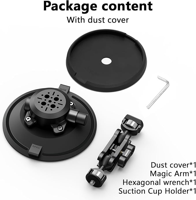 6" Camera Suction Cup Mount with Ball Head Magic Arm,Quick Release Metal Vacuum Suction Cup Mount Car Windshield Dash Mount for Action Camera/Phone Holders with 1/4",1/8" Holes(Black)