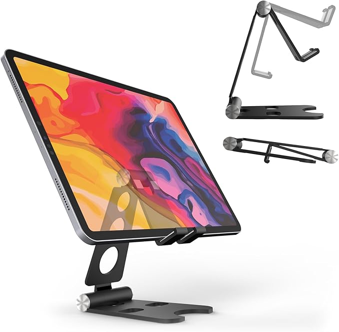 Kado Aluminum Alloy Tablet Stand for Portable Monitor, Foldable iPad Stand Holder Adjustable, Computer Office Desk Accessories for Kindle, Switch, iPad Pro/Air/Mini, iPhone Pro/Max/Plus