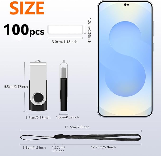 AreTop 100 Pack 2GB USB Flash Drives Bulk of 2.0 Thumb Drives Pack 2GB USB Drive Bulk Pen Drive Zip Drive Memory Stick with Lanyard for Storage and Backup (Mixed Colors 100pcs)