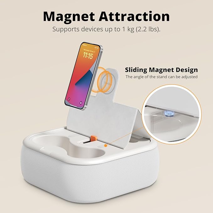 Magnetic Tablet Pillow Stand, Lap Tablet Holder with Two Magnetic Rings, Compatible with 4-13" Phones, Tablets, Kindle, Cozy Pillow Stand for Lap, Desk, Bed, Pale Gray