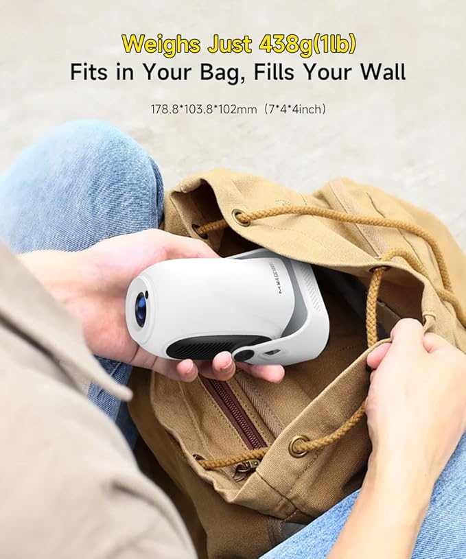 【Electric Focus】Projector with WiFi 6 and Bluetooth 5.0, Mini Portable Native 720P with 4K Support, Smart Proyector Built in Android 14, Auto Vertical Keystone, Home Movie Projectors for Outdoor