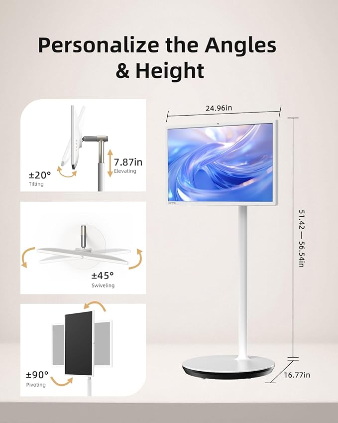 KTC 27 Inch Portable TV Monitor - 1080P Touch Screen Gaming Computer Monitor, 60Hz, Bulit-in Camera, Compatible with Google TV, 4000:1 Contrast, 9500mAh Battery, Tilt/Swivel/Pivot/Height Adjustment