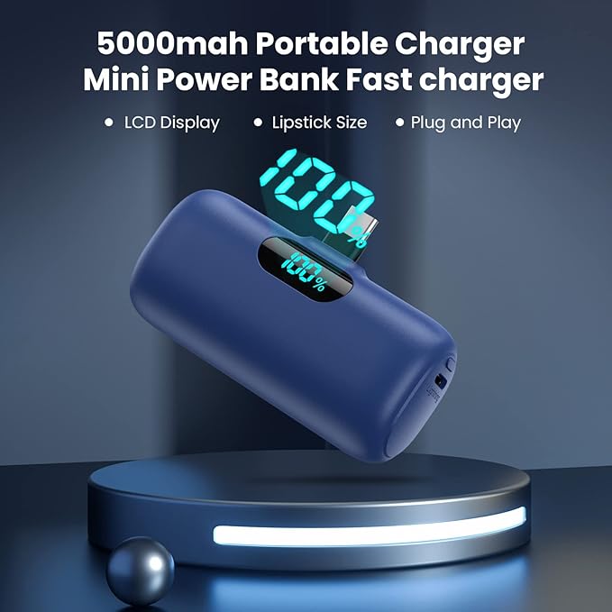 [2-Pack] Mini Portable Charger 5000mAh Power Bank,3A PD USB C Cell Phone Portable Power, LCD Display Battery Pack Compatible with iPhone 16/15/15 plus/15 pro/15 pro Max/Android/Samsung/Moto/LG etc