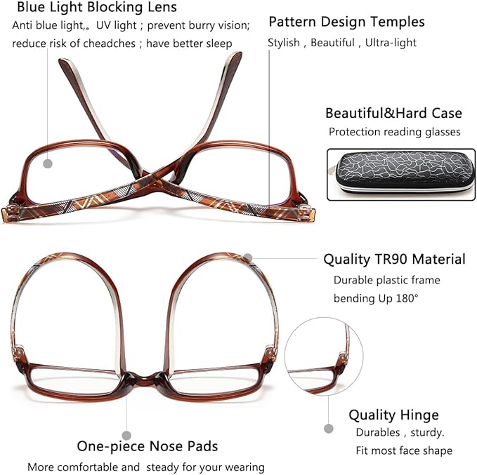 EYEURL Reading Glasses For Men Women - Blue Light Blocking Glasses Reduce Eyestrain - 2 Pack TR90 Frame Lightweight +3.0
