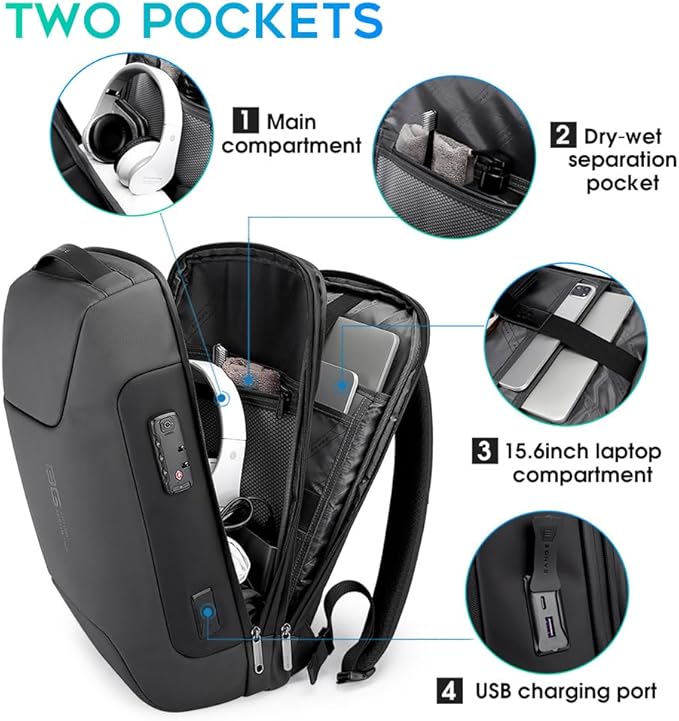 BANGE Anti Theft Backpack，Smart Business Laptop Fits 15.6 Inch Notebook, Work Backpack with USB Charging Port for Men and Women…
