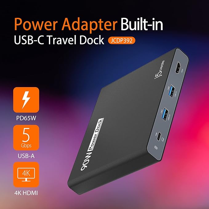 j5create USB-C Travel Hub with PD 65W Power Supply - for Travel or Business Trip - Charging Adapter Hub with 4K HDMI, USB-A x 2 - for MacBook Air/Pro 13, Surface Pro, and USB-C Laptop (JCDP392)