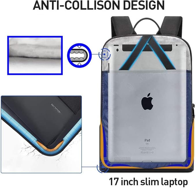 BOPAI 17 inch Super Slim Laptop Backpack Men&Women Anti Theft Backpack Waterproof College Backpack Travel Laptop Backpack for Men Business Laptop Backpack Casual Daypack for Men